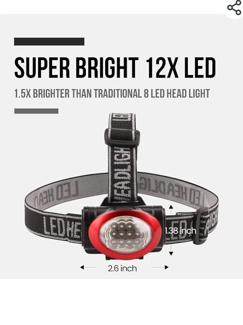 1 Pc Headlamp 12 LED 3 Mode Red Or Black Portable Head Lamp Flashlight (34)
